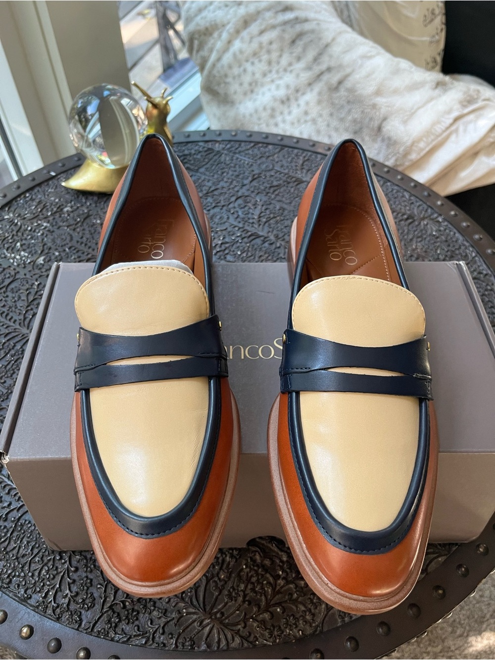 FRANCO SARTO EDITH 2 PENNY LOAFERS IN BISCUIT BROWN FAUX LEATHER 9.5 - Picture 8 of 12